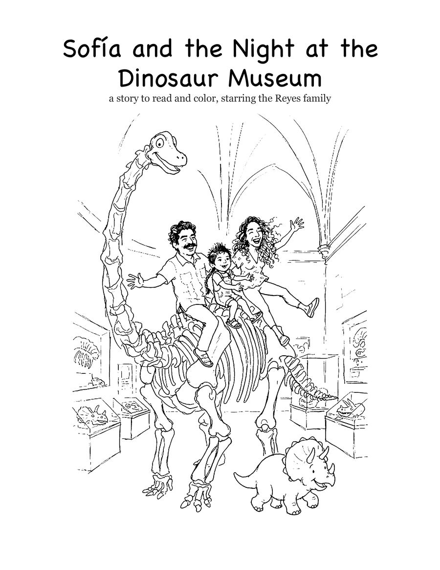 The same family drawn as a coloring book cover